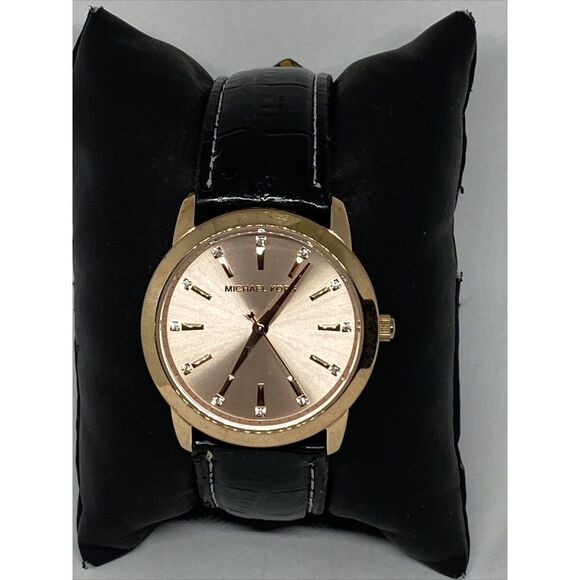 Michael Kors Elena MK3609 Women's Black Leather Analog Dial Quartz Watch WO283 - Picture 1 of 12